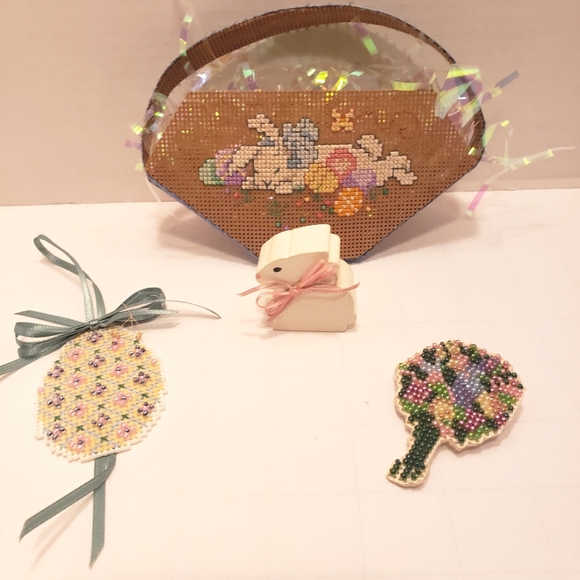 Cross-stitch Mini Easter Basket with Handmade Items Inside - Picture 3 of 5